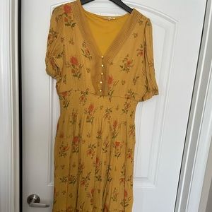 Ankle length floral mustard yellow  dress. Size XL